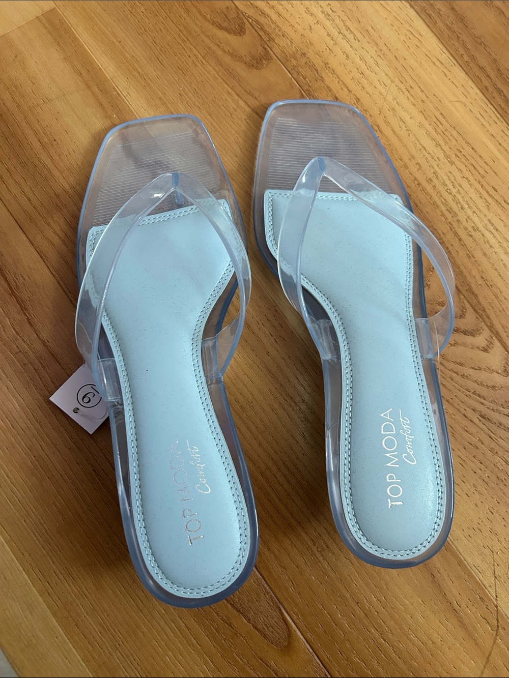 TOP Moda Clear Strap Light Blue Slide Heels